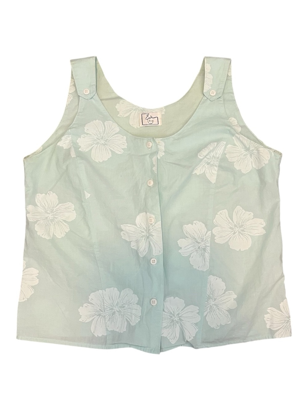 VTG 2-pc Light Aqua Floral Button Front Tank Top/Pants Set